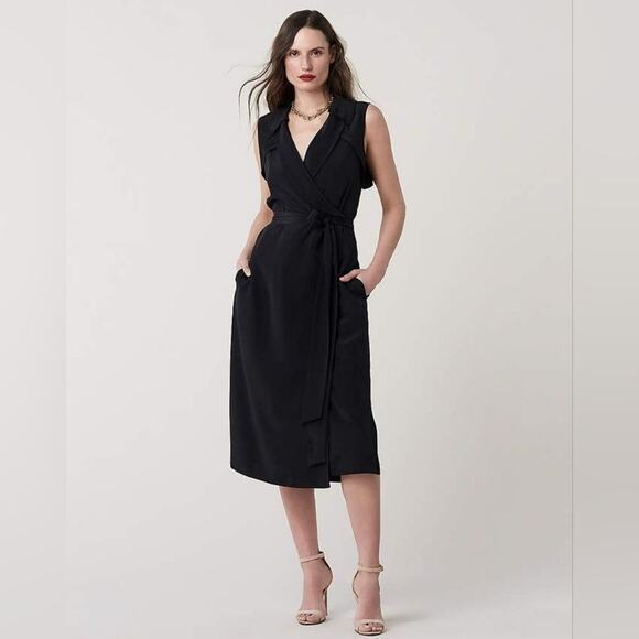 Diane von Furstenberg DVF Black Augusta Silk Crepe De Chine Wrap Dress Size 2 - Picture 1 of 7